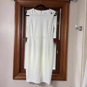Calvin Klein winter white Midi Dress with Gold Accents